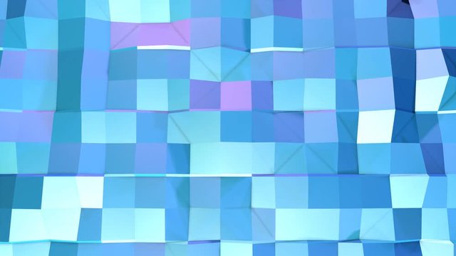 Abstract simple blue violet low poly 3D surface as sci-fi landscape. Soft geometric low poly motion background of shifting pure blue violet polygons. 4K Fullhd seamless loop background