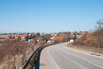 Fototapeta na wymiar Danish road near town of Kalvehave