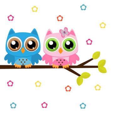 Owls on a branch 