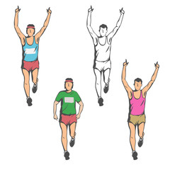 the adult man runs forward. a set of four figures of different colors.
A marathon and a healthy lifestyle at any age.
