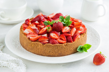 cheesecake  with fresh strawberry on white background