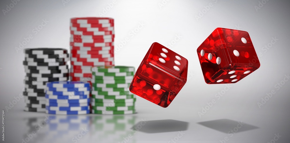 Poster composite image of computer generated 3d image of red dice