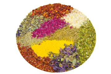 Selection of various spice on white background