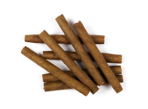 Cigarillos without filter isolated over white background, top view
