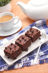 Homemade chocolate brownies served on a plate
