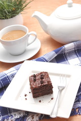 Homemade chocolate brownies served on a plate