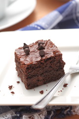 Homemade chocolate brownies served on a plate