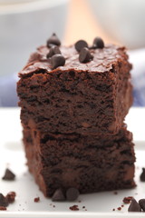 Homemade chocolate brownies served on a plate