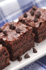Homemade chocolate brownies served on a plate