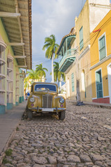 Classic car on the road in Trinidad 01, Cuba
