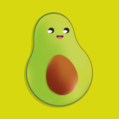 Green Background with realistic character avocado and place for text. Banner. 