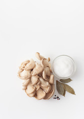 Raw oyster mushrooms on white background