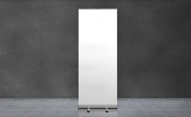 Roll up banner stand. Blank template mockup. Exhibition stand roll-up banner, isolated screen for...
