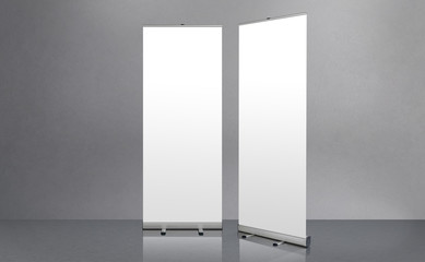 Roll up banner stand. Blank template mockup. Exhibition stand roll-up banner, isolated screen for you design.