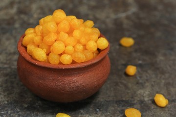 Sweet Boondi / Diwali sweets made of chickpea flour, selective focus