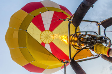 Flight in a balloon, view from the basket