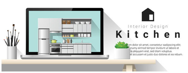 Modern kitchen interior design background , vector , illustration