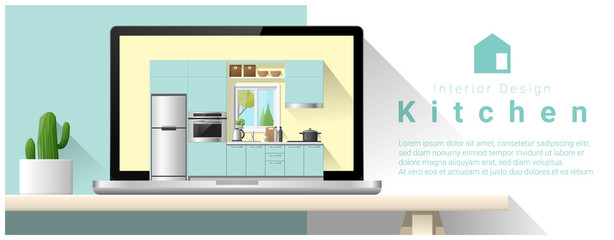 Modern kitchen interior design background , vector , illustration