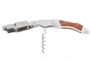 Wooden army knife multi-tool on white background