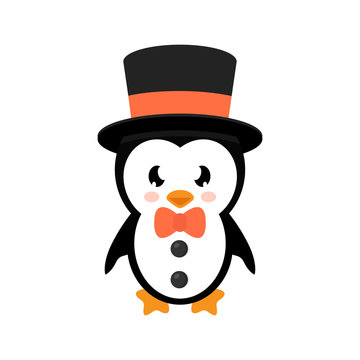 cartoon penguin with hat and tie