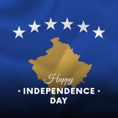 Banner or poster of Kosovo independence day celebration. Waving flag. Vector illustration.