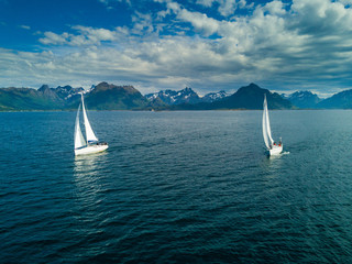 Aerial view of sailing yacht in Norway