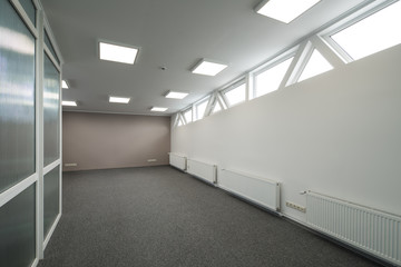 Office interior with glass walls.