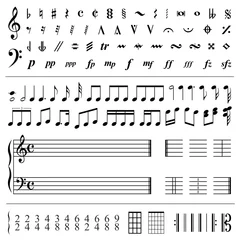 Gordijnen Music notes and symbols - vector illustration © Porcupen