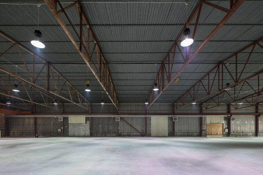 Hangar for storage. Industrial warehouse.