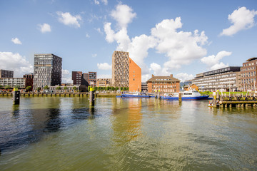 Obraz premium View on the modern residential district in Rotterdam city