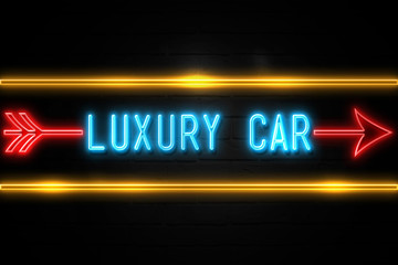 Luxury Car  - fluorescent Neon Sign on brickwall Front view