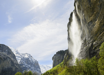 swiss waterfall in lauterbrunnen valley