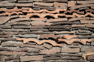 Modern wall texture, Wall of earthen and stone elements background, Modern interior wall background, Layered building wall, Wall alternative material