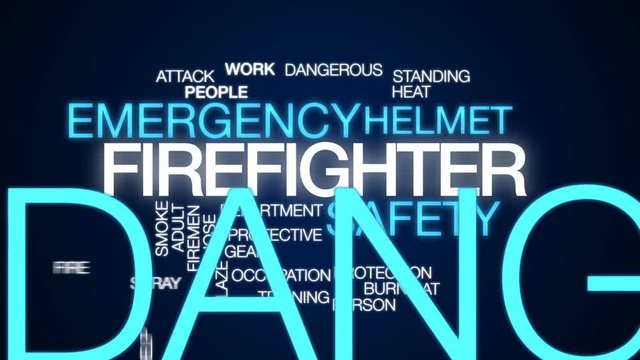 Firefighter animated word cloud, text design animation.