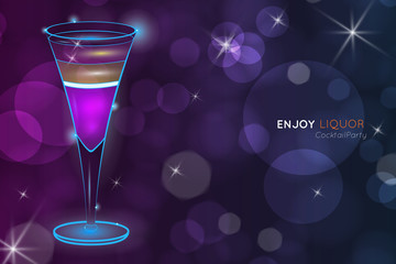Purple layered exotic cocktail in tall glass bokeh