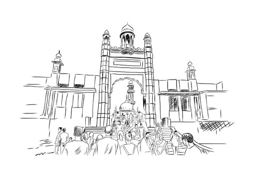 Hand drawn sketch of Haji Ali Mumbai India. Vector illustration.