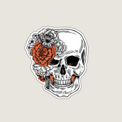 Floral human skull. Tattoo anatomy vintage illustration. Vector illustration