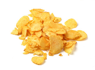 pile of potato chips on a white background