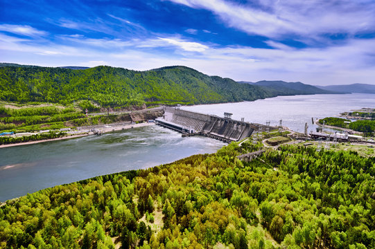 Hydroelectric Power Station In Krasnoyarsk. Aerial View.