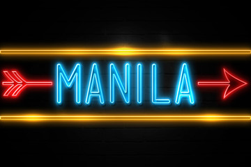 Naklejka na ściany i meble Manila - fluorescent Neon Sign on brickwall Front view