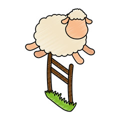 cute sheep jumping the fence vector illustration design