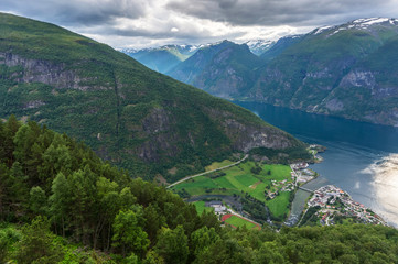Fototapeta premium Aurlandsvangen view from the Stegastein viewing platform