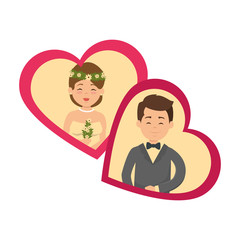 cute couple just married with heart vector illustration design