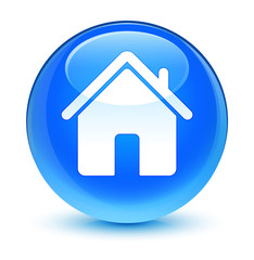 Home icon glassy cyan blue round button