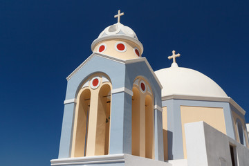 Traditional church in Fira village, Santorini island, Greece