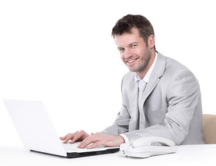 Portrait of happy business man posing with copy space