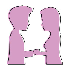 cute couple in love silhouette kissing vector illustration design