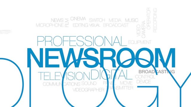Newsroom animated word cloud, text design animation. Kinetic typography.
