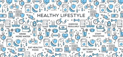 Gordijnen Healthy Lifestyle Vector Illustration, Dieting, Fitness & Nutrition   © Nicola Simpson
