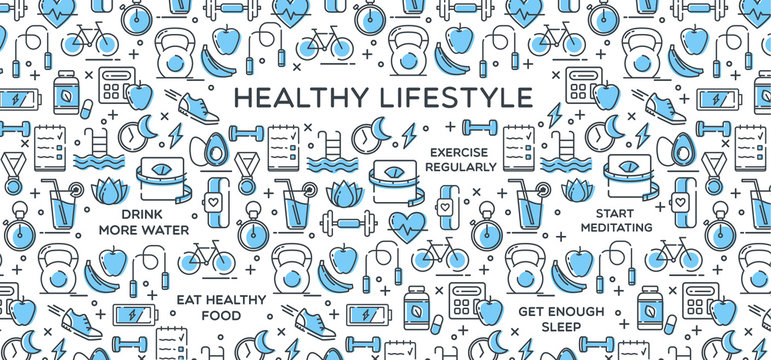 Healthy Lifestyle Vector Illustration, Dieting, Fitness & Nutrition
